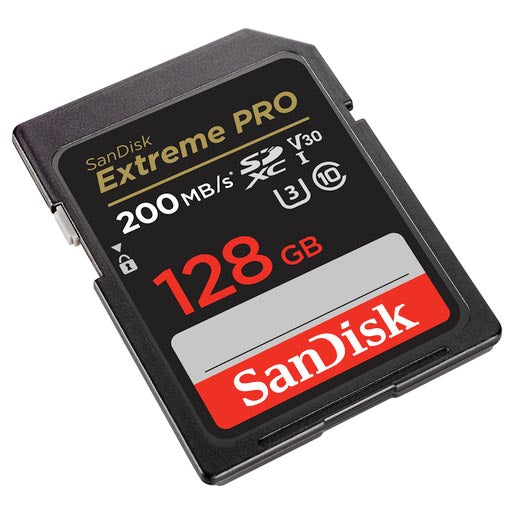SanDisk 128GB SDXC ExtremePro 200MB/sec V30 UHS-1 U3, Class 10
