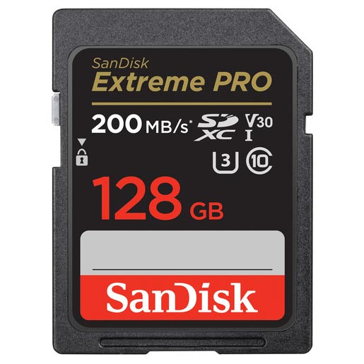 SanDisk 128GB SDXC ExtremePro 200MB/sec V30 UHS-1 U3, Class 10