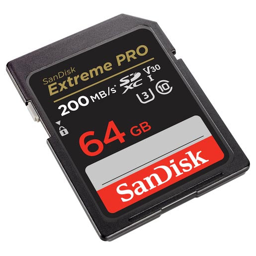 SanDisk 64 GB SDX ExtremePro 200MB/sec V30 UHS-1 U3, Class 10