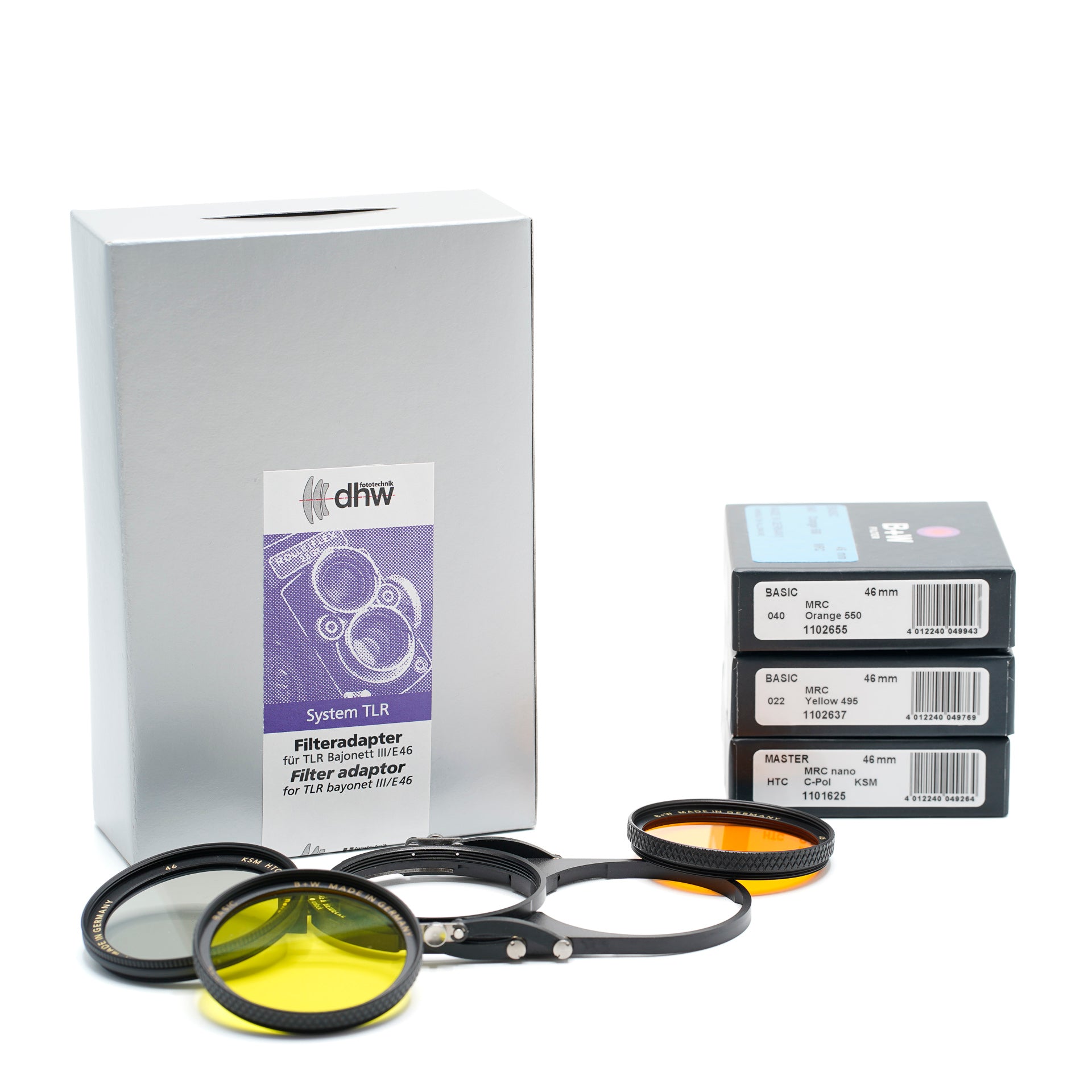 DHW Filteradapter für TLR Bajonett III-E46 inklusive B&W E46 Filter (gelb, orange und Cpol)